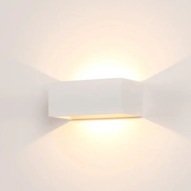 Minimalist rectangular white aluminum wall sconce (SHLP80229) that casts dramatic up and down light beams.